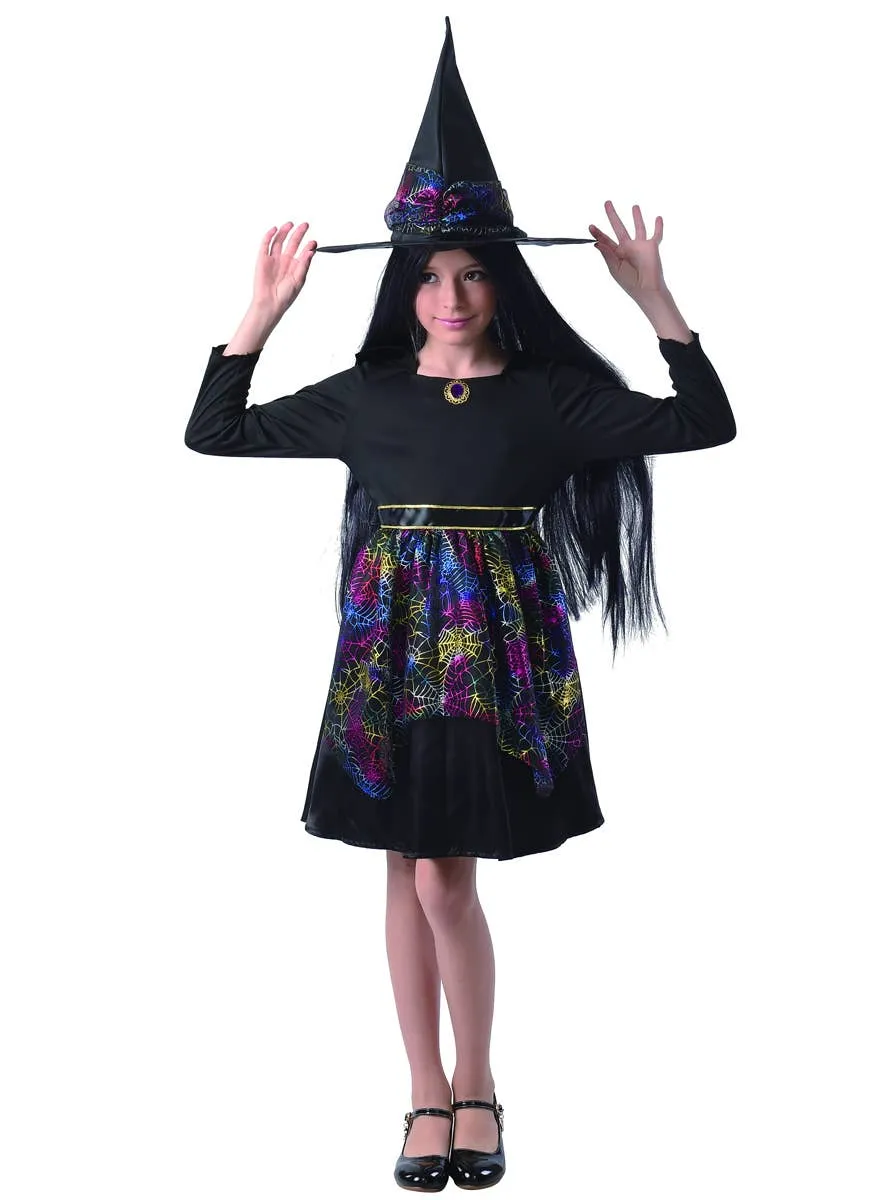 Rainbow Spiderweb Witch Girls Halloween Costume