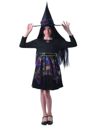 Rainbow Spiderweb Witch Girls Halloween Costume