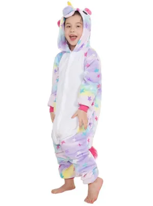 Rainbow Star Unicorn Girls Plush Onesie Costume