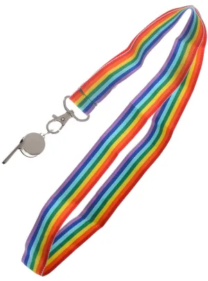 Rainbow Striped Lanyard with Whistle Costume Accessory