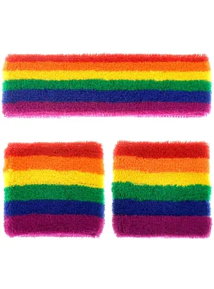 Rainbow Striped Sweatbands Costume Accessory Set