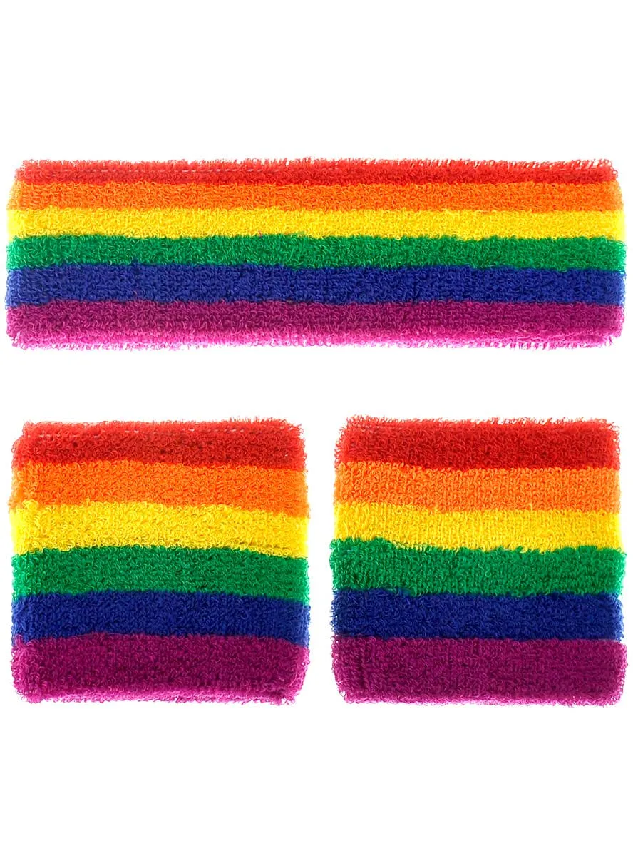 Rainbow Striped Sweatbands Costume Accessory Set