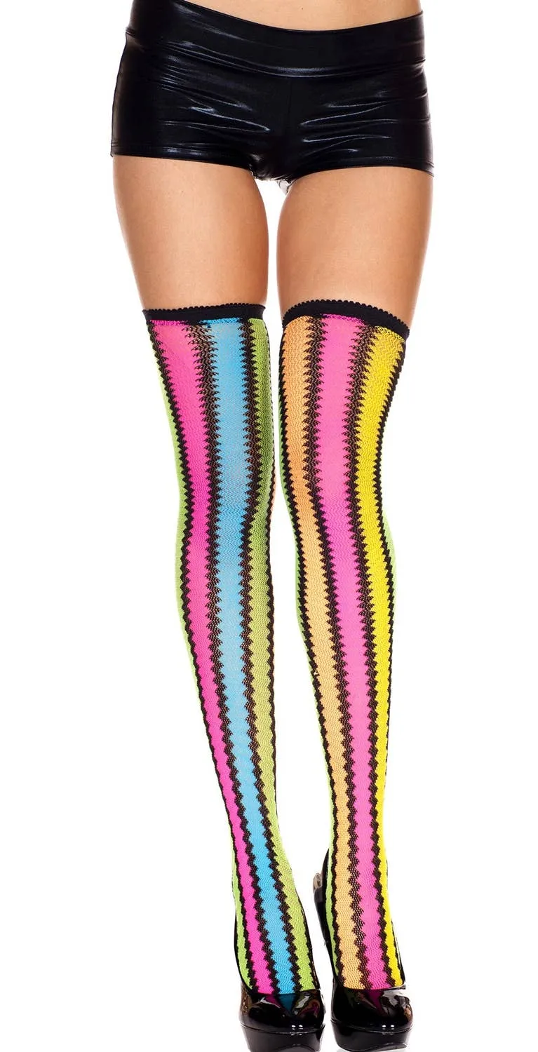 Rainbow Thigh High Colourful Zig Zag Stockings
