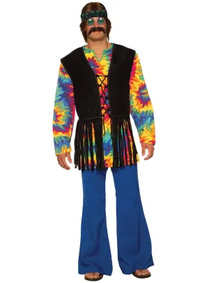 Rainbow Tie Dye Mens 1970s Hippie Costume Shirt