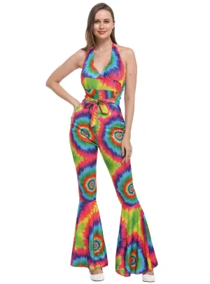 Rainbow Tie Dye Womens 1970s Costume Jumpsuit