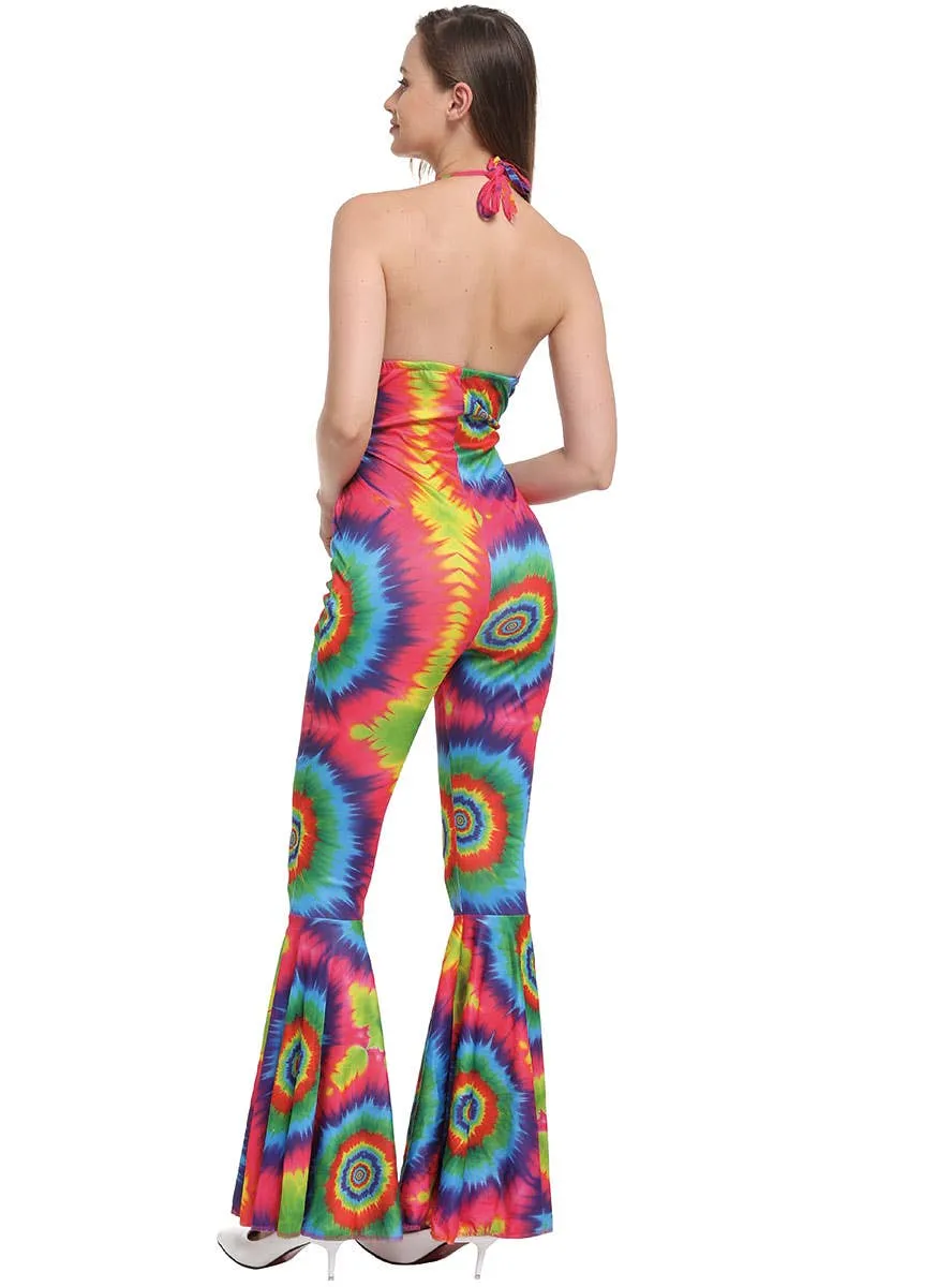 Rainbow Tie Dye Womens 1970s Costume Jumpsuit
