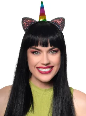 Rainbow Unicorn Horn Headband with Red and Green Glitter Ears