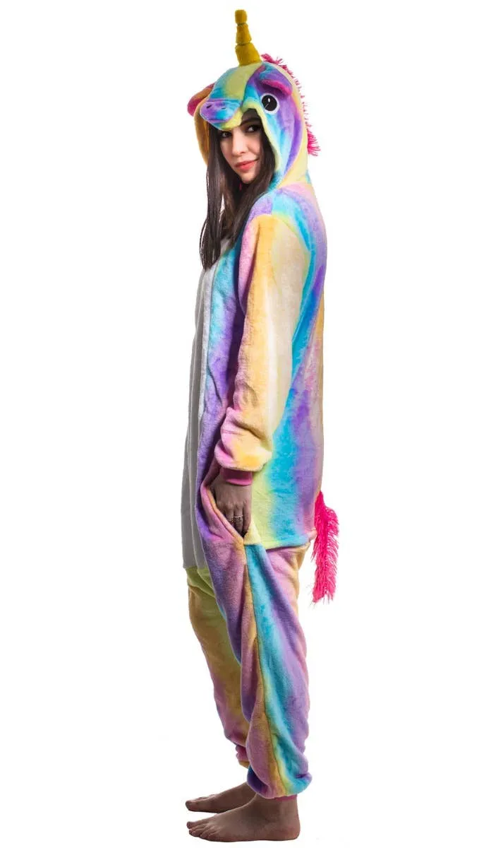 Rainbow Unicorn Womens Plush Onesie Costume