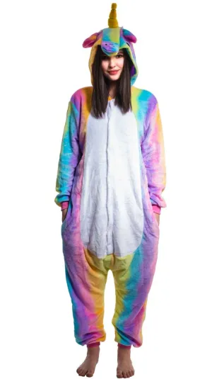 Rainbow Unicorn Womens Plush Onesie Costume