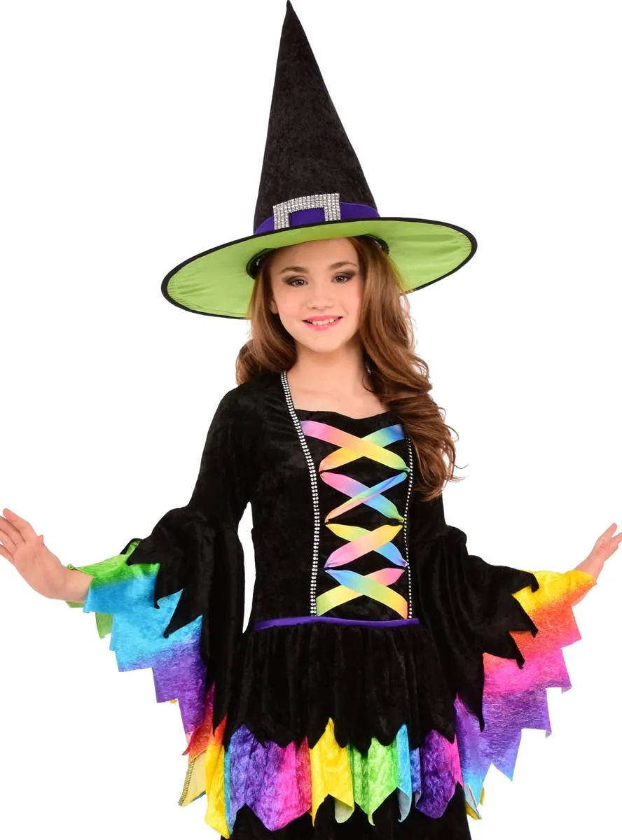 Rainbow Witch Girls Halloween Dress Up Costume