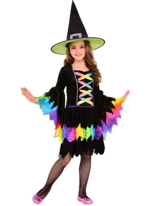 Rainbow Witch Girls Halloween Dress Up Costume