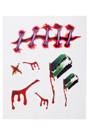 Razor Blade Horror Wound Temporary Tattoo Sheets