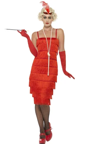 Razzle Dazzle 1920s Long Red Womens Flapper Costume