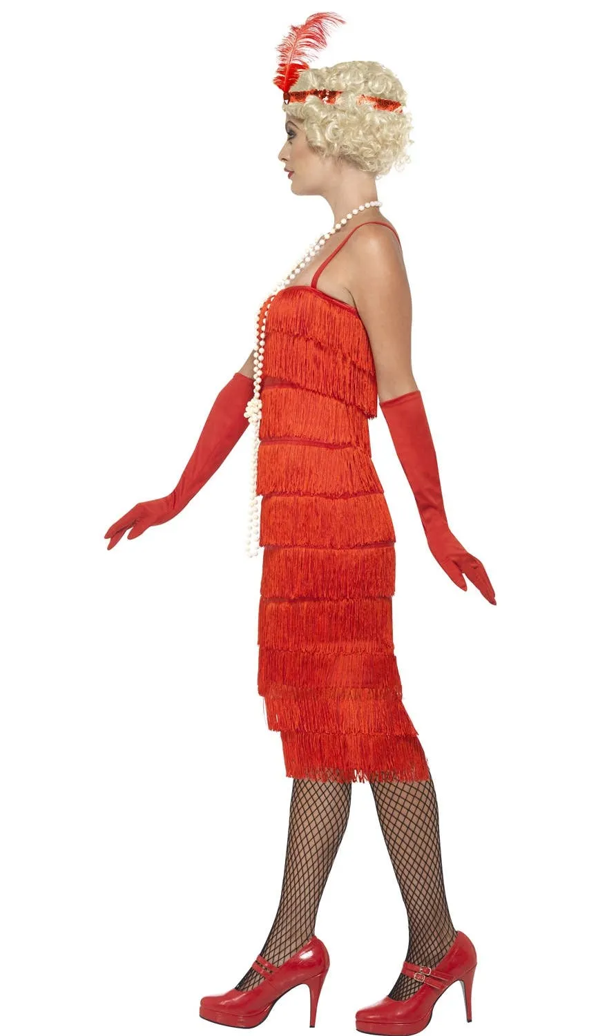 Razzle Dazzle 1920s Long Red Womens Flapper Costume