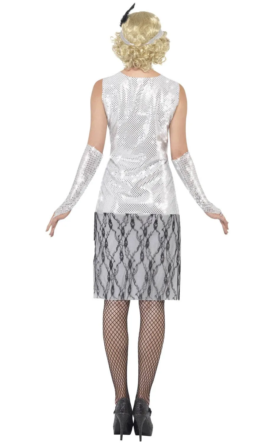 Razzle Dazzle Womens Silver 1920s Flapper Dress Costume
