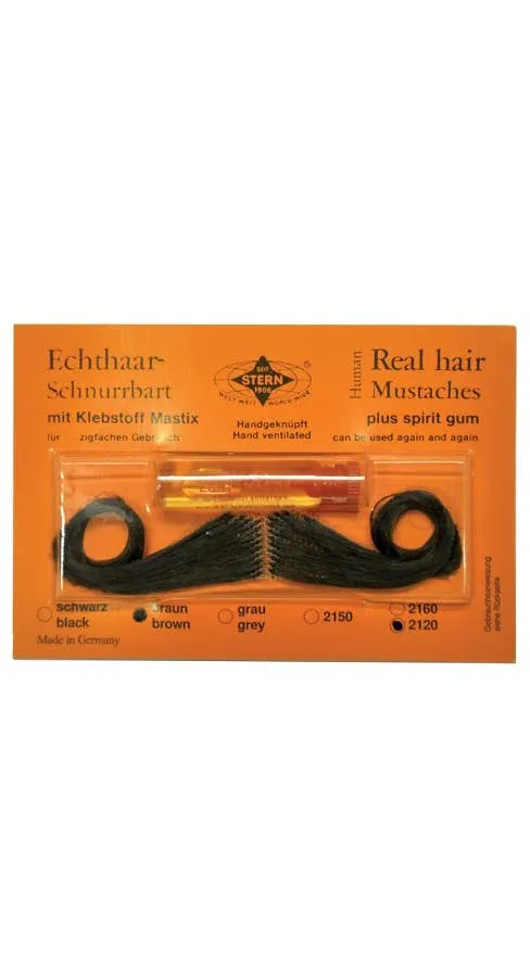 Real Human Hair Black Moustache with Spirit Gum