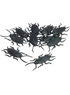 Realistic Black Cockroaches Halloween Decoration - 12 Pack