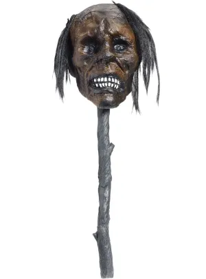 Realistic Light Up Shrunken Head on Stick Halloween Decoration