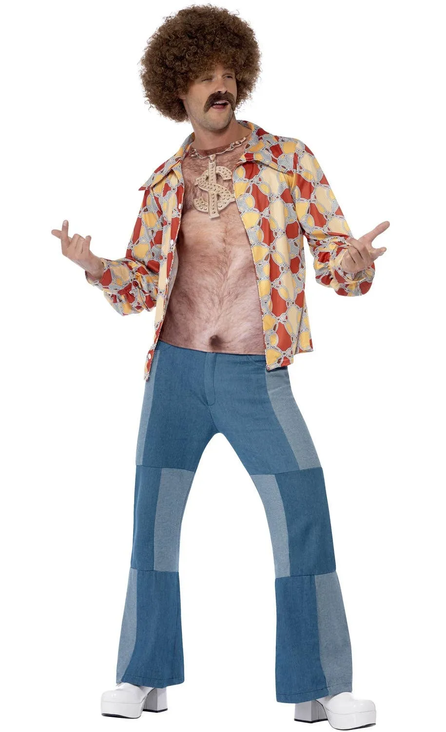 Realistic Mens Funny Hairy Chest 1970s Costume Top