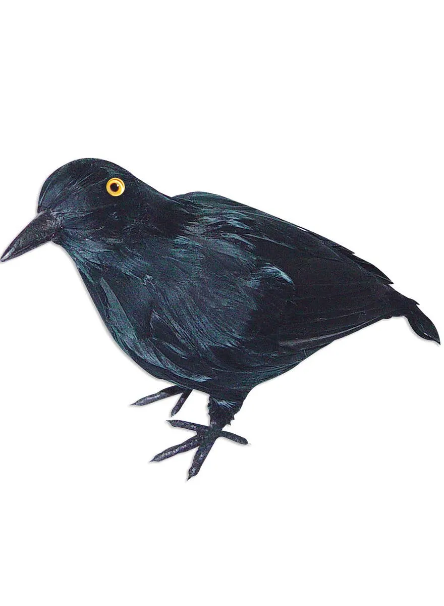 Realistic Standing Black Feather Raven Halloween Decoration