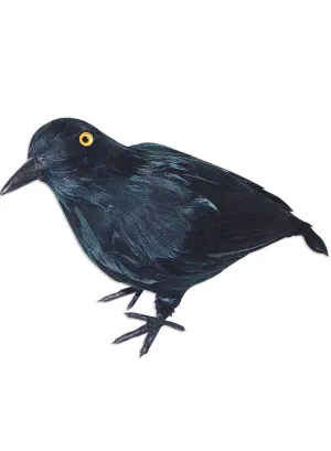Realistic Standing Black Feather Raven Halloween Decoration