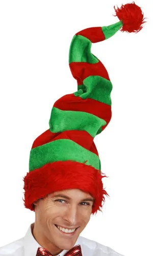 Red and Green Striped Elf Christmas Hat
