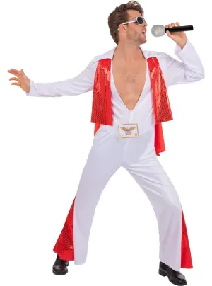 Red and White Mens Elvis Presley Costume Jumpsuit