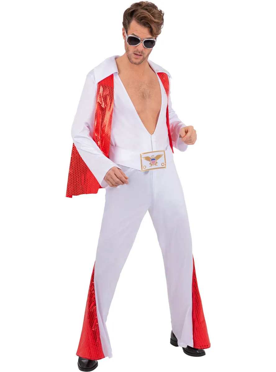 Red and White Mens Elvis Presley Costume Jumpsuit