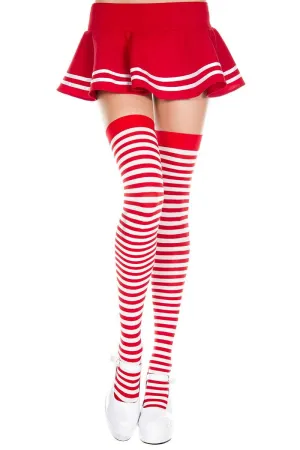 Red and White Striped Thigh High Tights
