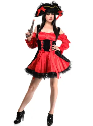 Red Caribbean Womens Pirate Fancy Dress Costume