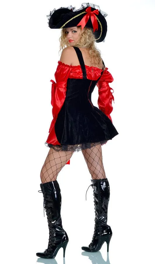 Red Caribbean Womens Pirate Fancy Dress Costume