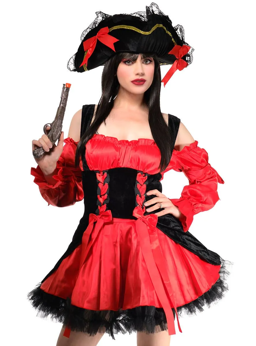 Red Caribbean Womens Pirate Fancy Dress Costume