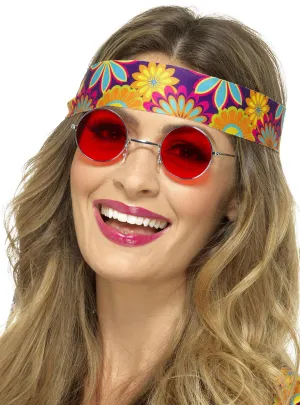 Red Lens Womens 1970s Hippie Costume Glasses