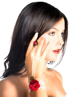 Red Rose and White Lace Slave Bracelet