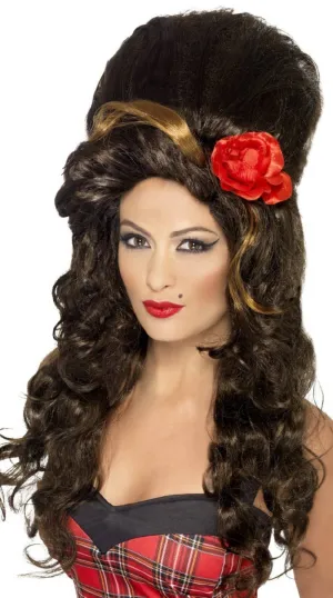 Rehab Babe Womens Brown Amy Winehouse Inspired Beehive Costume Wig