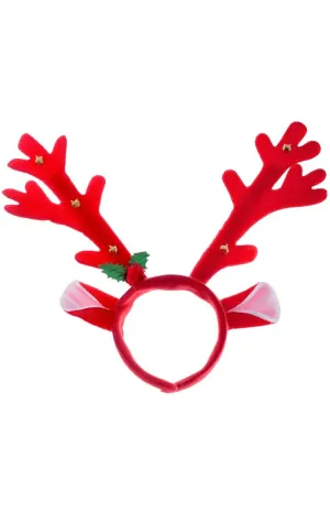 Reindeer Red Velvet Antlers with Bells Christmas Headband
