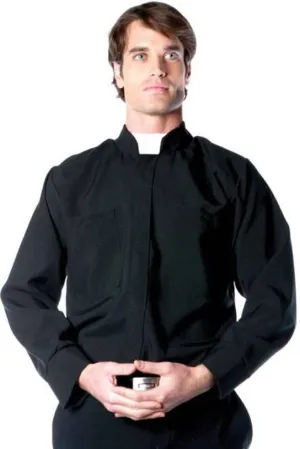 Religious Priest Mens Black Costume Shirt