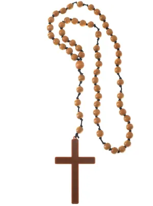 Religious Wooden Rosary Beads Cross Necklace