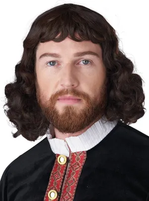 Renaissance Lord Mens Short Curly Brown Costume Wig