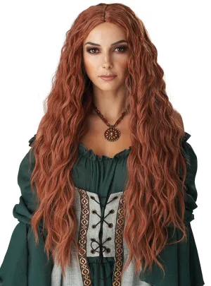 Renaissance Maiden Long Wavy Auburn Womens Costume Wig