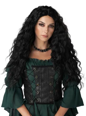 Renaissance Maiden Long Wavy Black Womens Costume Wig