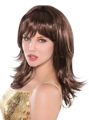 Retro 1970s Womens Brown Feathered Disco Wig with Fringe