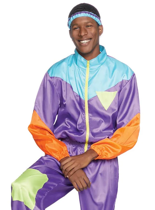 Retro 1980s Mens Purple Track Suit Costume