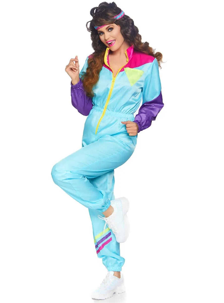 Retro 1980s Womens Light Blue Shell Suit Costume