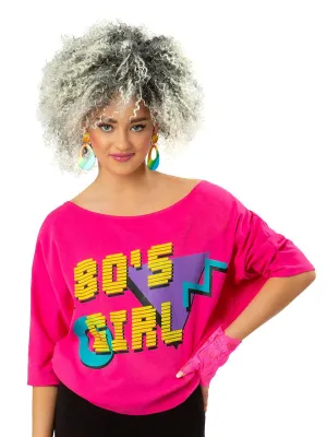 Retro 80s Girl Plus Size Womens Pink Batwing Costume Top