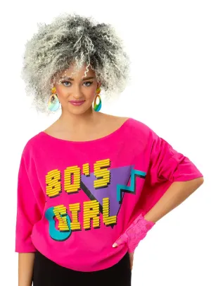 Retro 80s Girl Womens Pink Batwing Costume Top