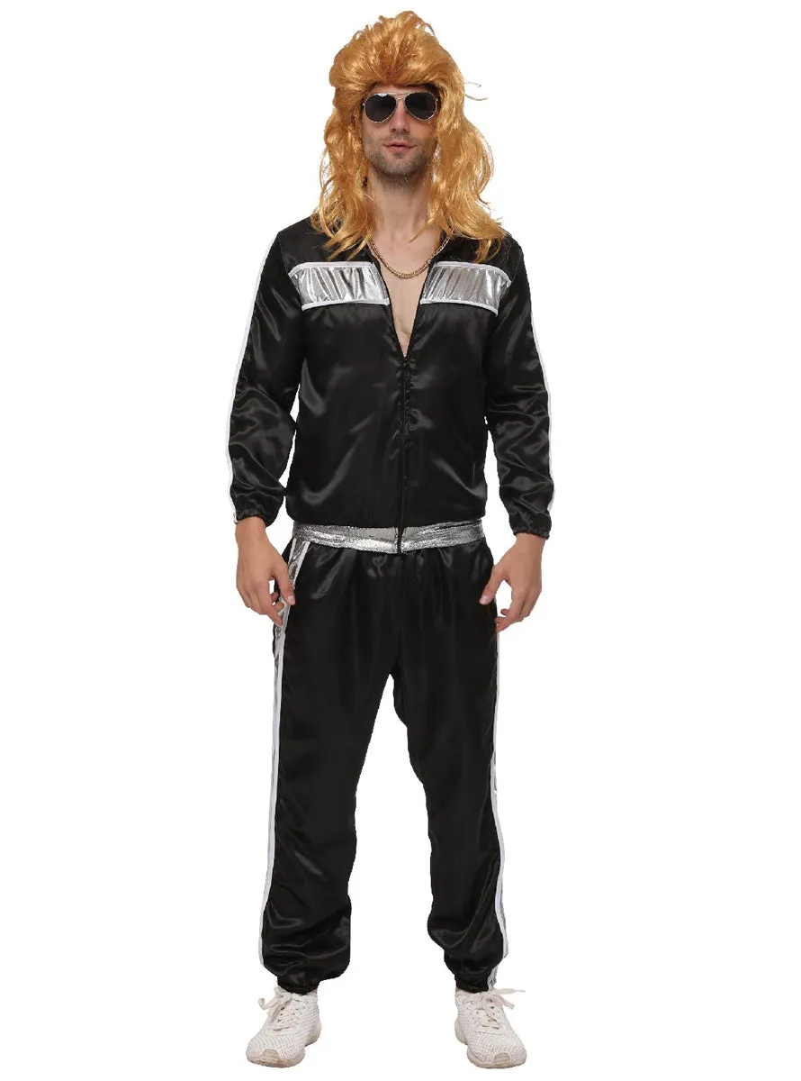Retro 80s Mens Black and Silver Shell Suit Costume