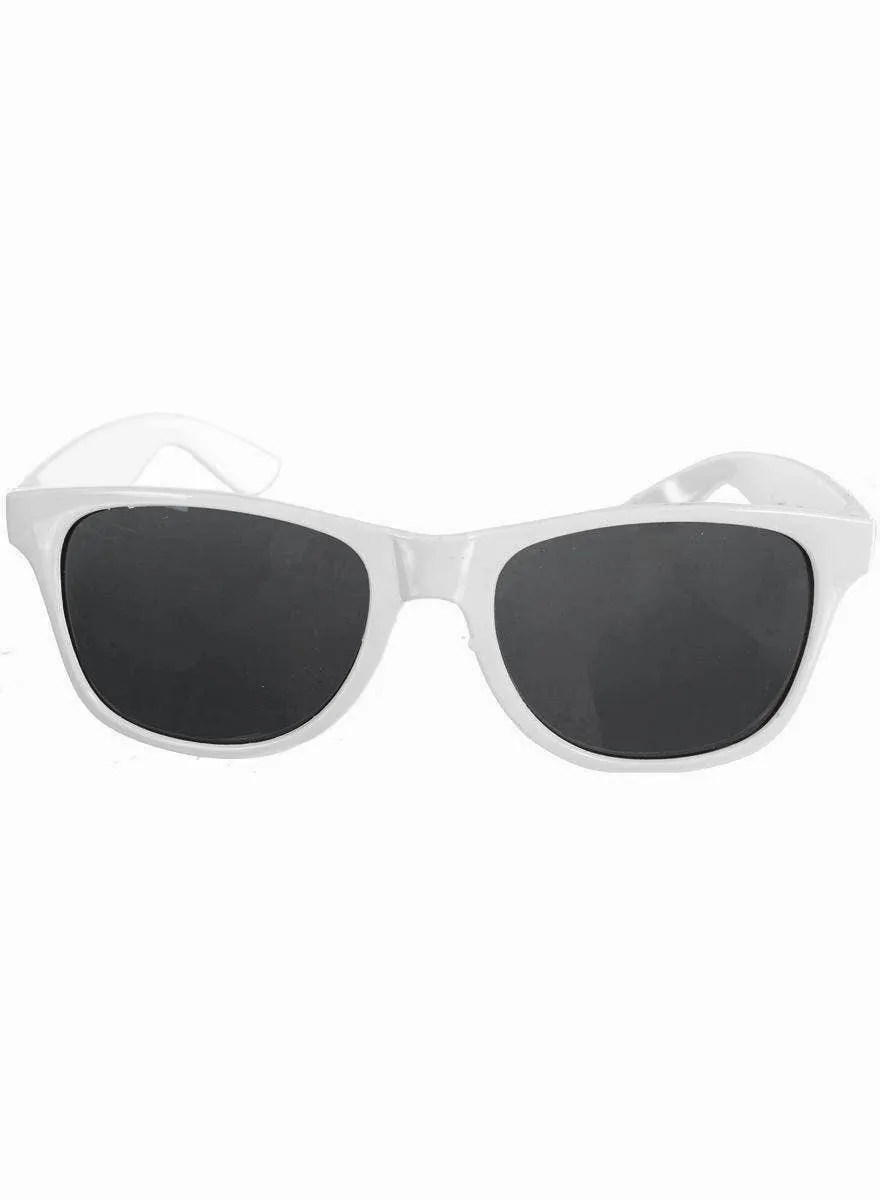 Retro 80s White Costume Sunglasses with Tinted Lenses
