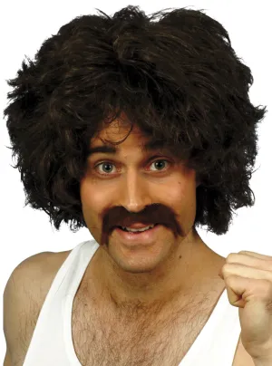 Retro Black Mens Costume Wig and Moustache