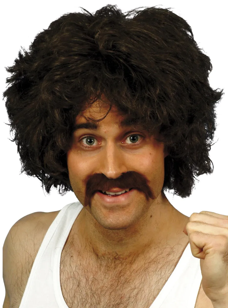 Retro Black Mens Costume Wig and Moustache